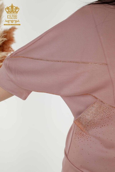 Женский спортивный костюм оптом - с коротким рукавом - на молнии - сушеная роза - 17547 | КАZEE - 6