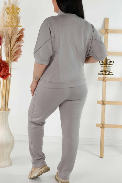 женский спортивный костюм оптом - с коротким рукавом - серый на молнии - 17547 | КАZEE - Thumbnail