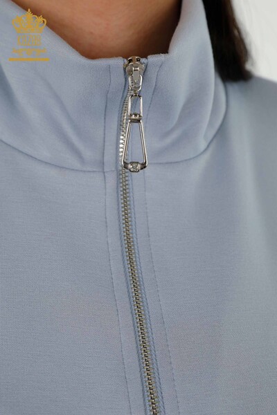 женский спортивный костюм оптом - с коротким рукавом - на молнии - синий - 17547 | КАZEE - Thumbnail