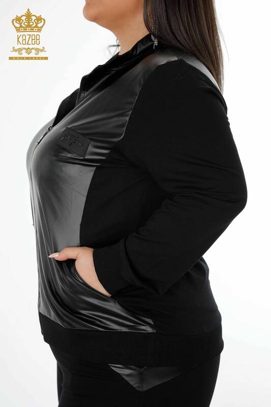 женский спортивный костюм оптом кожаный черный на молнии - 17337 | КАZEE