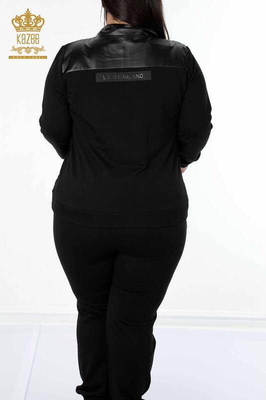 женский спортивный костюм оптом кожаный черный на молнии - 17337 | КАZEE