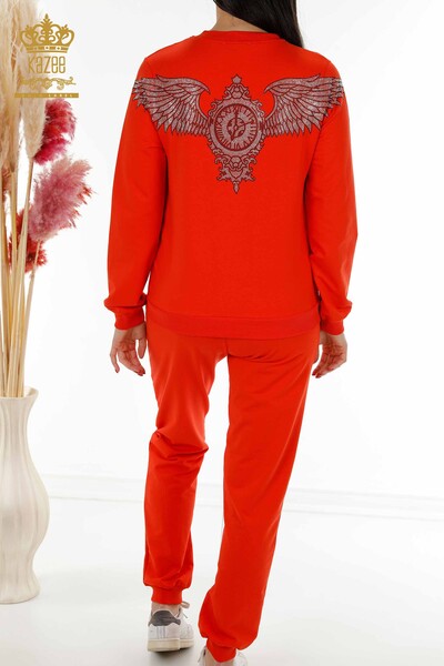 женский спортивный костюм оптом оранжевый кристалл с вышивкой - 17493 | КАZEE - Thumbnail