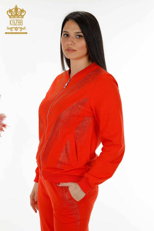 женский спортивный костюм оптом - вышитый хрустальным камнем - оранжевый - 17496 | КАZEE
