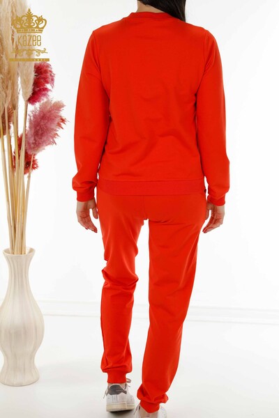 женский спортивный костюм оптом - вышитый хрустальным камнем - оранжевый - 17496 | КАZEE - Thumbnail