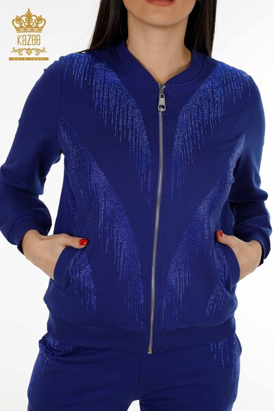 женский спортивный костюм оптом - вышитый хрустальным камнем - темно-синий - 17496 | КАZEE - Thumbnail