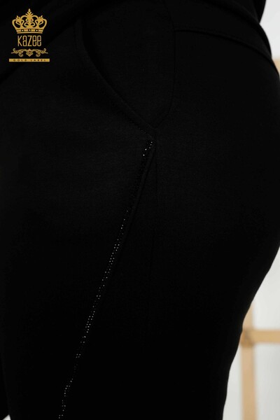Женский спортивный костюм оптом - На молнии - Вышитый камень - Черный - 20411 | КАZEE - Thumbnail