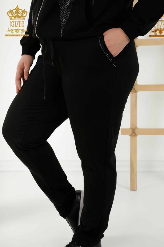 женский спортивный костюм оптом - молния - карман черный - 17537 | КАZEE