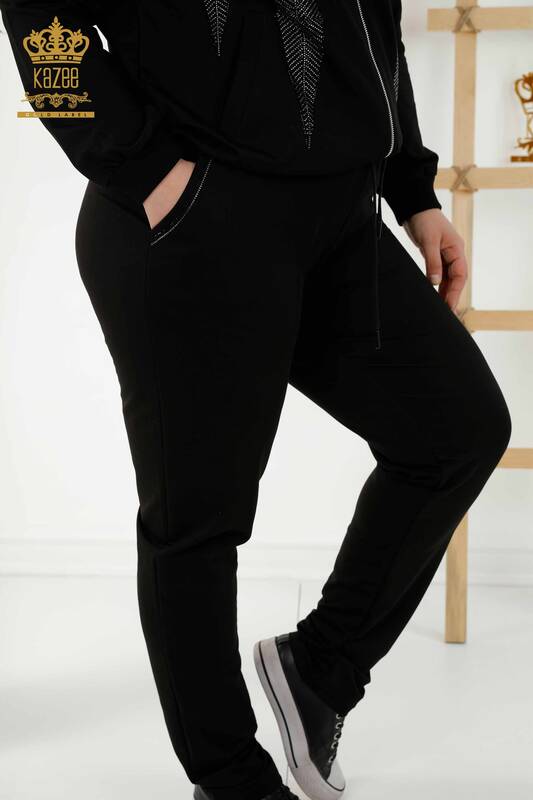 женский спортивный костюм оптом - молния - карман черный - 17537 | КАZEE