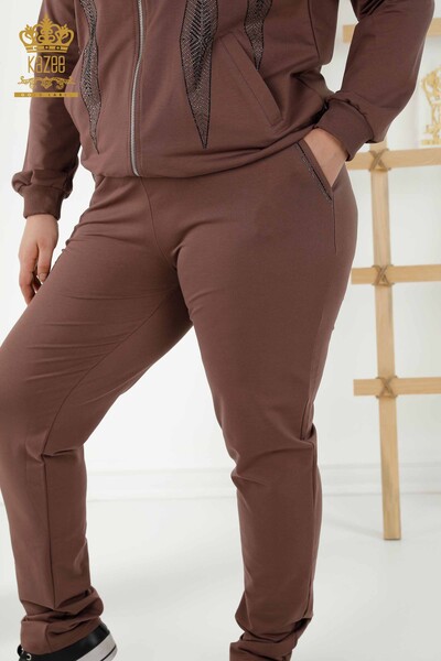 женский спортивный костюм оптом - молния карманный коричневый - 17537 | КАZEE - Thumbnail