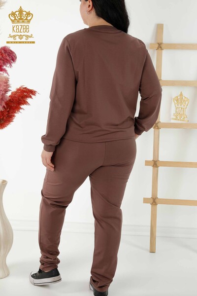 женский спортивный костюм оптом - молния карманный коричневый - 17537 | КАZEE - Thumbnail
