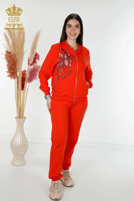 Оптовый женский спортивный костюм с карманом на молнии Оранжевый - 17494 | КАZЕЕ