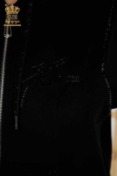 Женский спортивный костюм оптом - на молнии - с коротким рукавом - черный - 20389 | КАZEE - Thumbnail