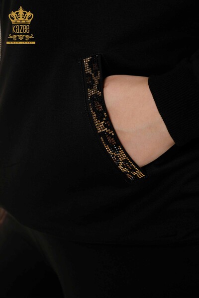 Женский спортивный костюм оптом молния с узором черный - 17540 | КAZEE - Thumbnail