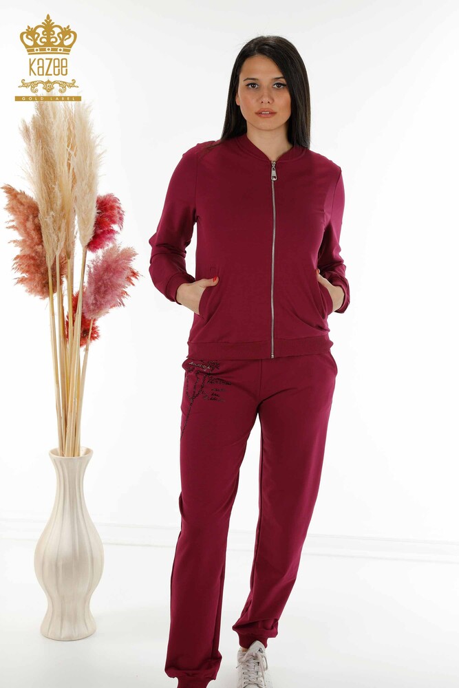 женский спортивный костюм набор оптом молния узорчатый фиолетовый - 17491