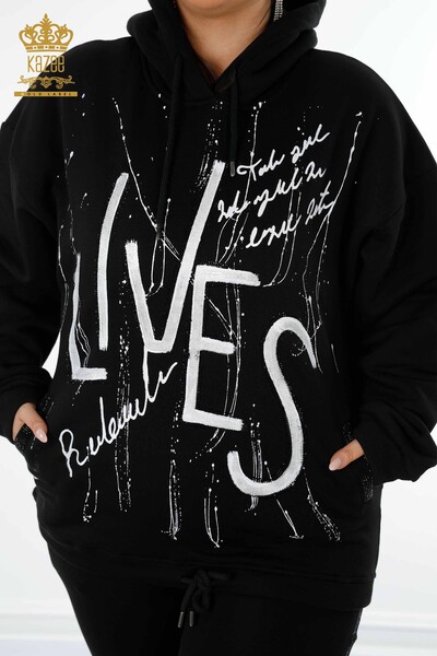 женский спортивный костюм оптом с принтом черный с карманом - 17296 | КАZEE - 5