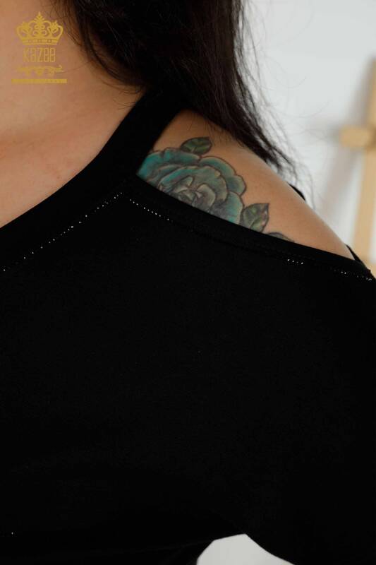 Комплект спортивного костюма для женщин оптом - Подробное плечо - Черный - 20397 | КАZEE