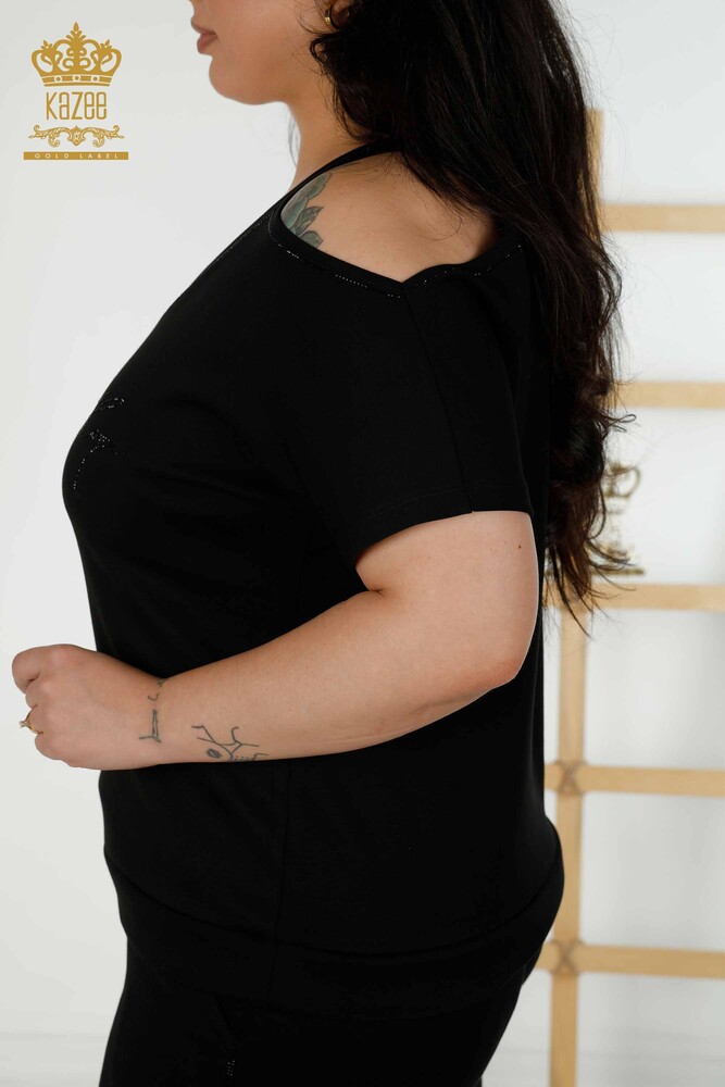 Комплект спортивного костюма для женщин оптом - Подробное плечо - Черный - 20397 | КАZEE - 8