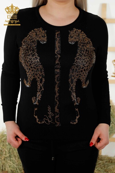 Женский спортивный костюм оптом - леопардовый узор - черный - 16521 | КАZEE - Thumbnail