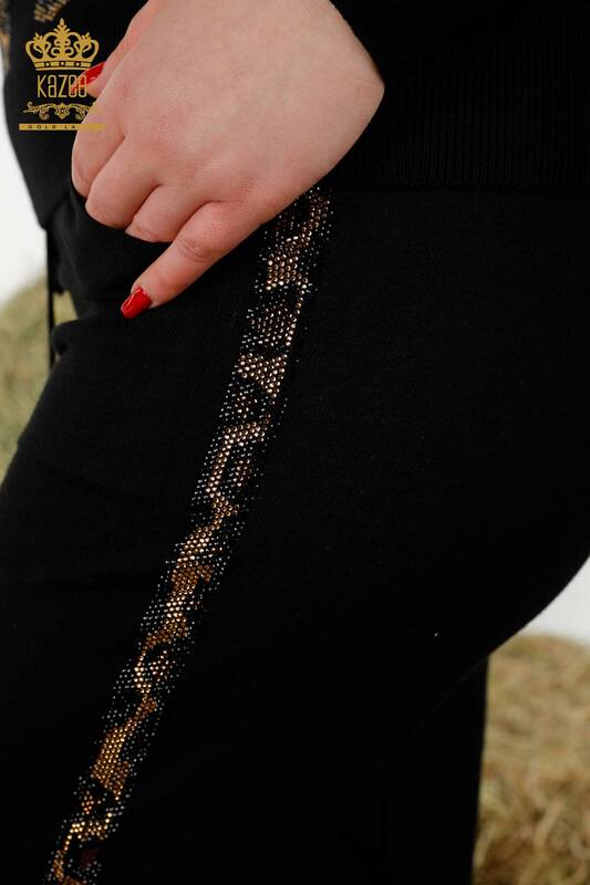Женский спортивный костюм оптом - леопардовый узор - черный - 16521 | КАZEE