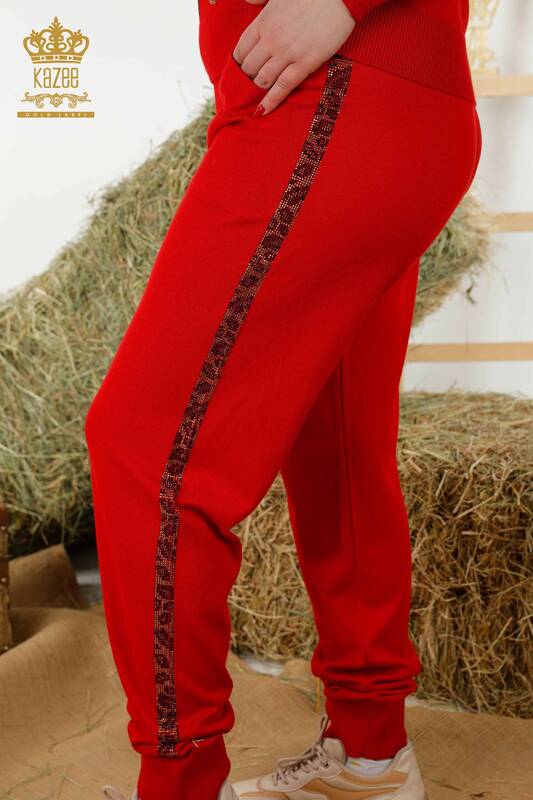 Женский спортивный костюм оптом - леопардовый узор - красный - 16521 | КАZEE