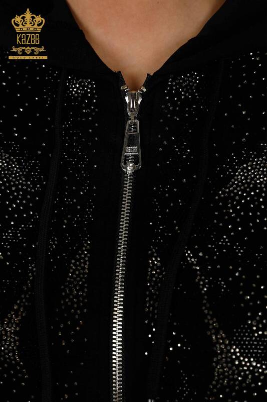 женский спортивный костюм оптом - на молнии - с капюшоном - черный - 17441 | КАZEE