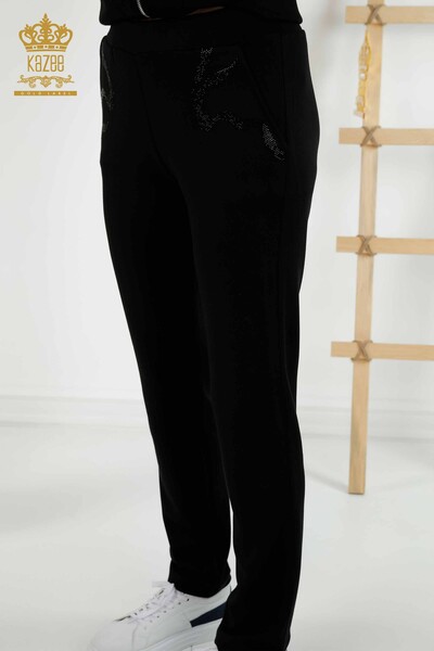 женский спортивный костюм оптом - на молнии - с капюшоном - черный - 17441 | КАZEE - Thumbnail