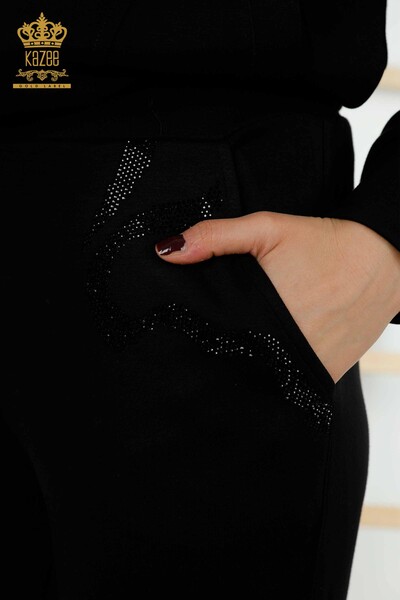 женский спортивный костюм оптом - на молнии - с капюшоном - черный - 17441 | КАZEE - Thumbnail