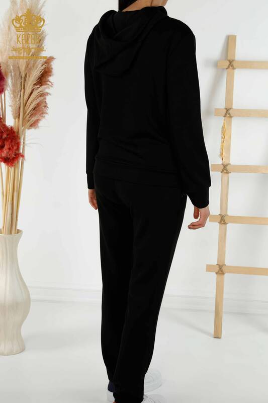 женский спортивный костюм оптом - на молнии - с капюшоном - черный - 17441 | КАZEE