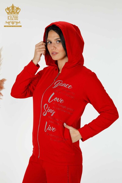 женский спортивный костюм оптом с капюшоном красный - 17447 | КАZEE - Thumbnail