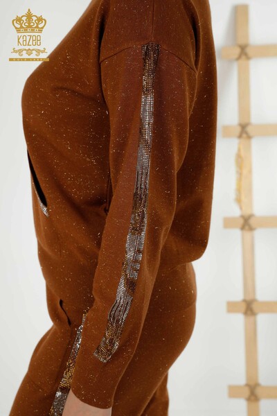 Женский спортивный костюм оптом - Серебристый - С капюшоном - Желто-коричневый - 16669 | КАZEE - Thumbnail
