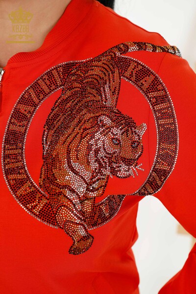 Женский спортивный костюм оптом - Тигровый узор - Оранжевый - 17495 | КАZEE - Thumbnail
