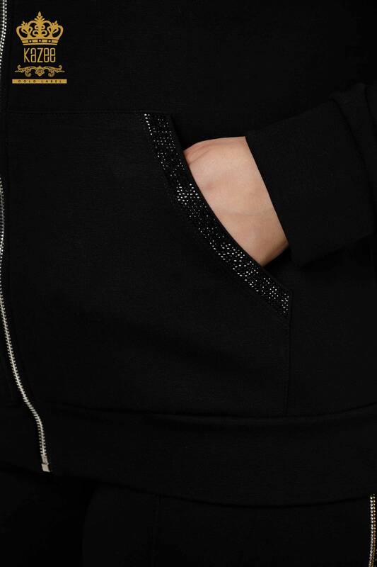 женский спортивный костюм оптом черный с капюшоном - 17443 | КАZEE