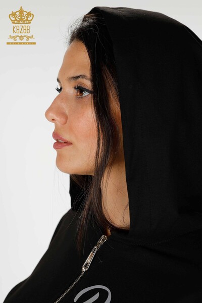 женский спортивный костюм оптом черный с капюшоном - 17447 | КАZEE - Thumbnail
