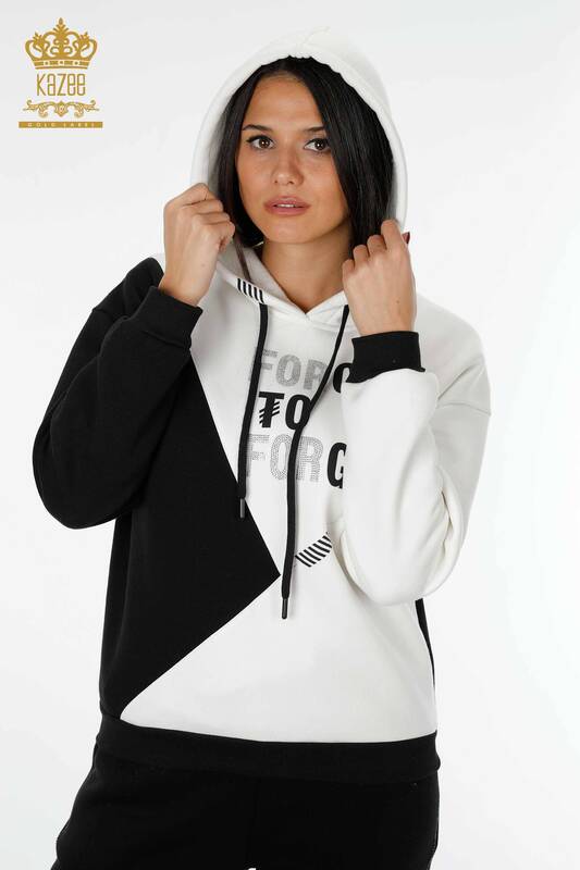 женский спортивный костюм оптом с капюшоном черный белый - 17468 | КАZEE