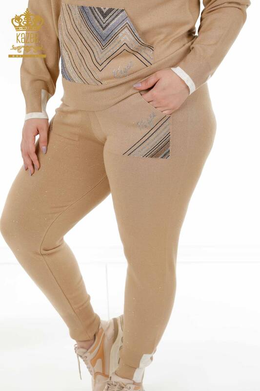 женский спортивный костюм оптом бежевый с капюшоном и карманом - 16453 | КАZEE