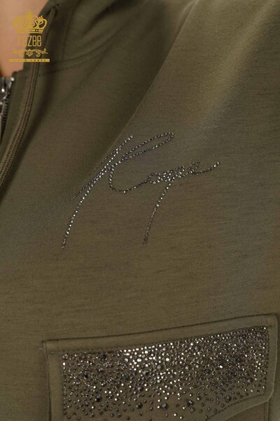 женский спортивный костюм оптом с капюшоном и карманом цвета хаки - 17426 | КАZЕЕ - Thumbnail