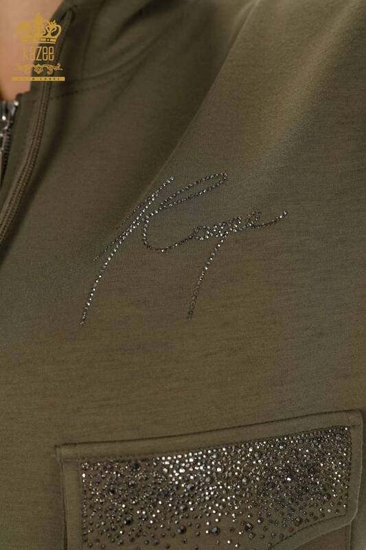 женский спортивный костюм оптом с капюшоном и карманом цвета хаки - 17426 | КАZЕЕ