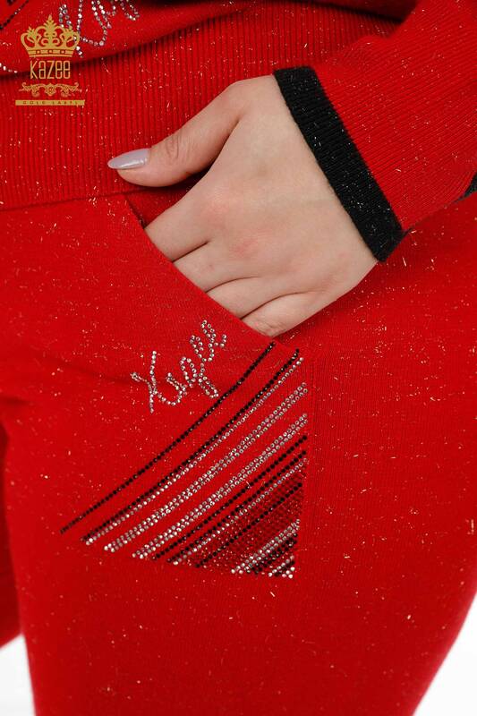 женский спортивный костюм оптом с капюшоном красный с карманом - 16453 | КАZЕЕ