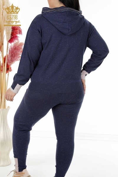женский спортивный костюм оптом с капюшоном и карманами темно-синий - 16453 | КАZEE - Thumbnail