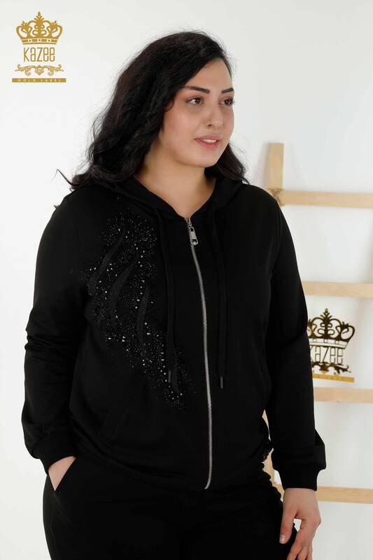 женский спортивный костюм оптом с капюшоном на молнии - черный - 17531 | КАZEE