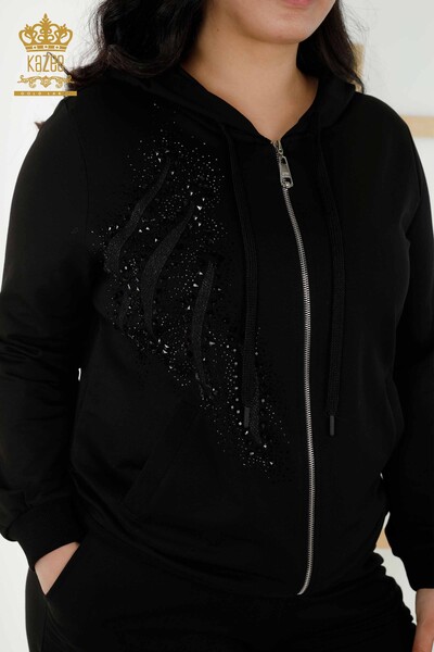 женский спортивный костюм оптом с капюшоном на молнии - черный - 17531 | КАZEE - Thumbnail