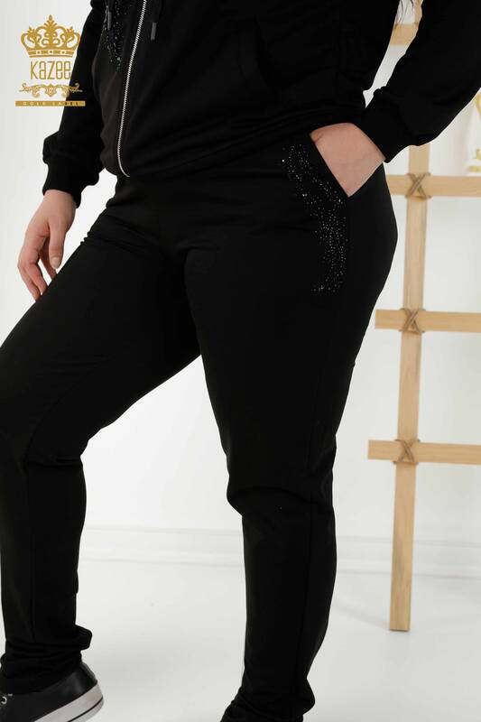 женский спортивный костюм оптом с капюшоном на молнии - черный - 17531 | КАZEE