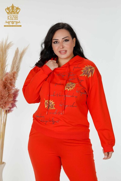 женский спортивный костюм оптом с капюшоном оранжевый - 17483 | КАZEE - Thumbnail