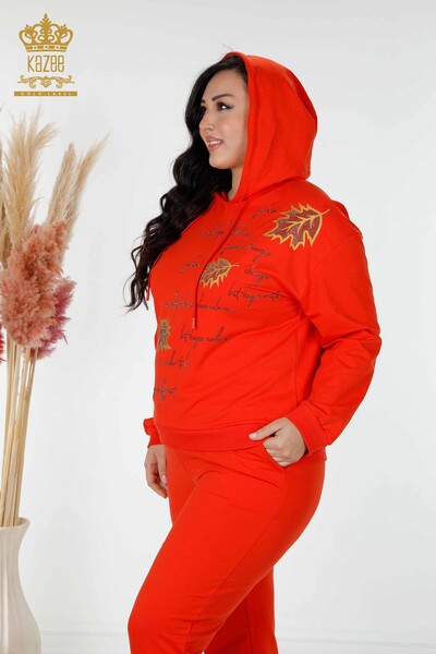 женский спортивный костюм оптом с капюшоном оранжевый - 17483 | КАZEE - Thumbnail