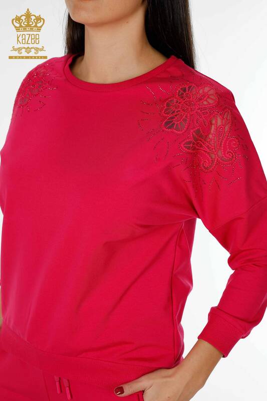 женский спортивный костюм оптом с цветочным узором цвета фуксии - 17464 | КАZEE