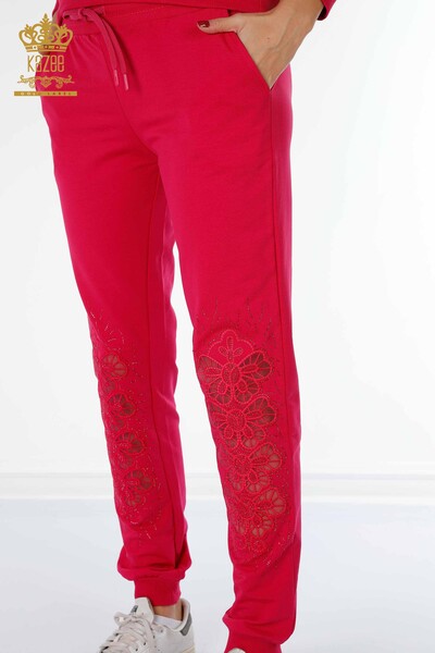 женский спортивный костюм оптом с цветочным узором цвета фуксии - 17464 | КАZEE - Thumbnail