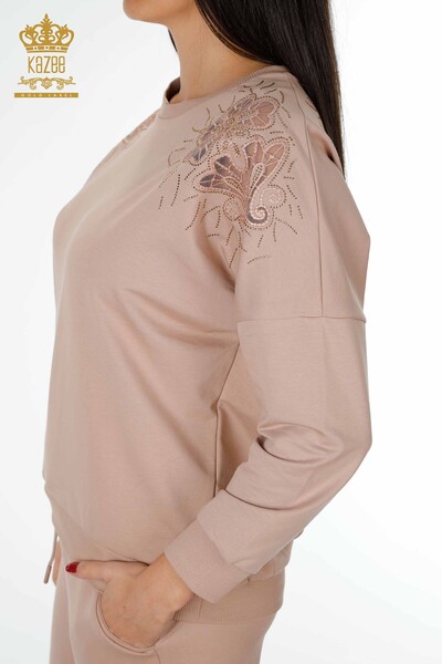 женский спортивный костюм оптом с цветочным узором из норки - 17464 | КАZEE - Thumbnail