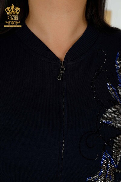 Женский спортивный костюм оптом - Цветочный узор - Темно-синий - 16661 | КАZEE - Thumbnail