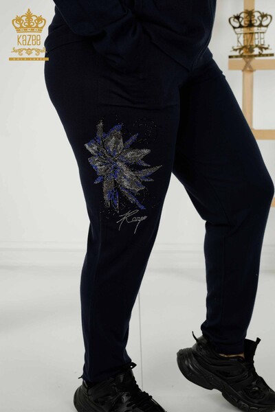 Женский спортивный костюм оптом - Цветочный узор - Темно-синий - 16661 | КАZEE - Thumbnail