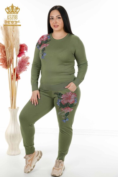 Женский спортивный костюм оптом цветочный узор хаки - 16522 | КАZEE - Thumbnail